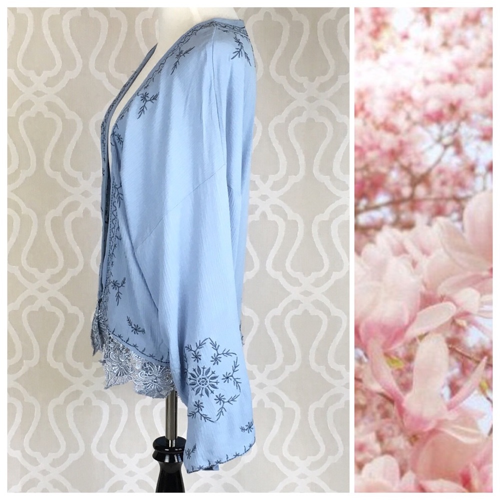 *LAST ONE*  Periwinkle Blue Embroidery Kimono - Picture 2 of 7